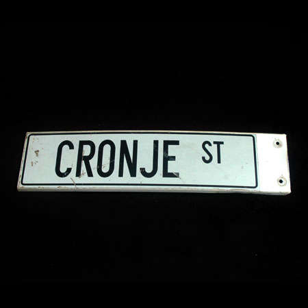 Straatnaambord Ou Suid - Afrika. CRONJE STRAAT. (Pretoria) (c1980) Africana.