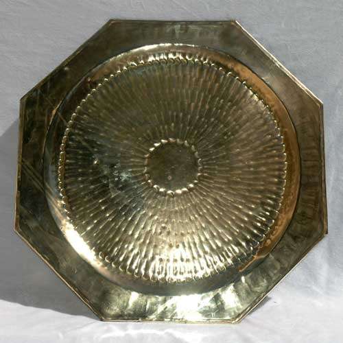 Large Octagonal Brass Tray. Handmade. 1.76 kg. 58 cm diameter.