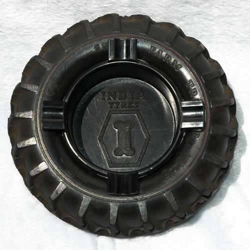 INDIA FARM TRACTOR VINTAGE RUBBER TYRE PROMOTIONAL ASHTRAY