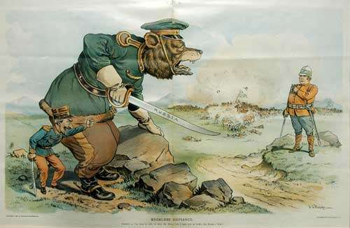 PUCK POLITICAL CARTOON - Reckless Defiance - 1900 (Anglo Boer War).