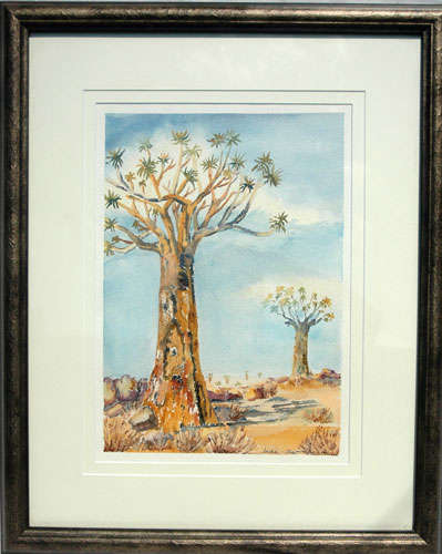 Erika Chapman. S A artist.  QUIVER TREES.  Original watercolour.  Framed. 340 x 230.