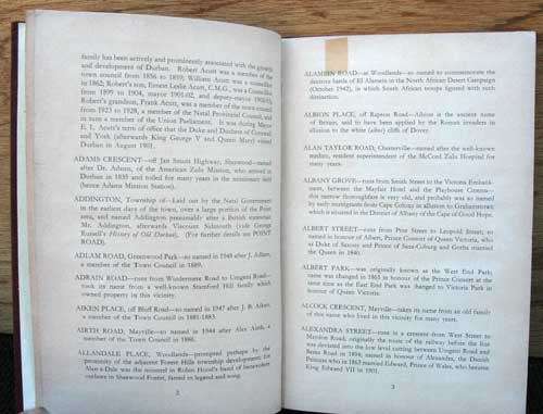 ORIGIN OF  DURBAN STREET NAMES -- John McIntyre