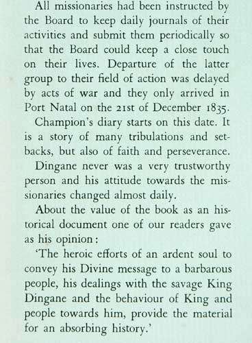 JOURNAL OF THE REV. GEORGE CHAMPION American Missionary in Zululand 1835-1839