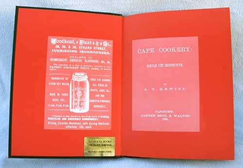 CAPE COOKERY -- A.G. Hewitt