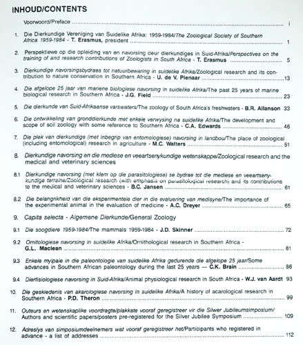 25 Years of Zoological Research in Southern Africa 1959- 1984