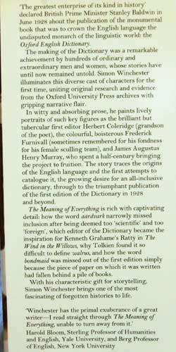 THE MEANING OF EVERYTHING The Story of the Oxford English Dictionary -- Simon Winchester