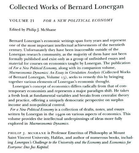 Collected Works of Bernard Lonergan : For a New Political Economy