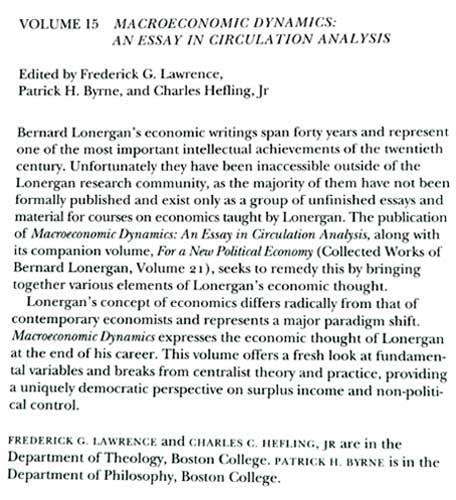 Collected Works of Bernard Lonergan : Macroeconomic Dynamics: An Essay in Circulation Analysis