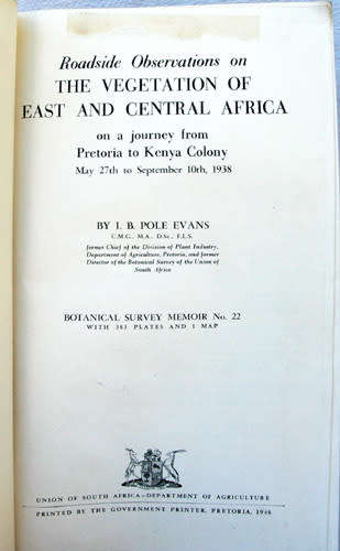 Roadside Observations on the Vegetation of East and Central Africa -- Dr I.B. Pole Evans