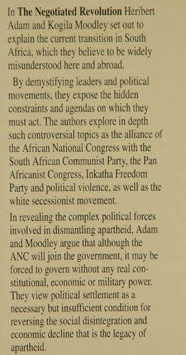 THE NEGOTIATED REVOLUTION  Society and Politics in Post-Apartheid South Africa -   Adam &  Moodley