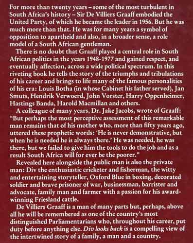 Div Looks Back The Memoirs of Sir De Villiers Graaff