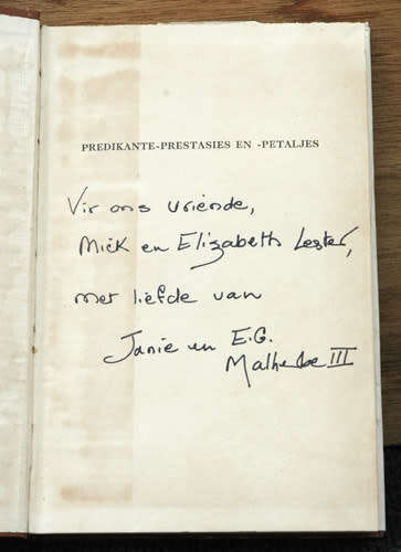 Predikante Prestasies en Petaljes -- Janie A. Malherbe (Inscribed by author)