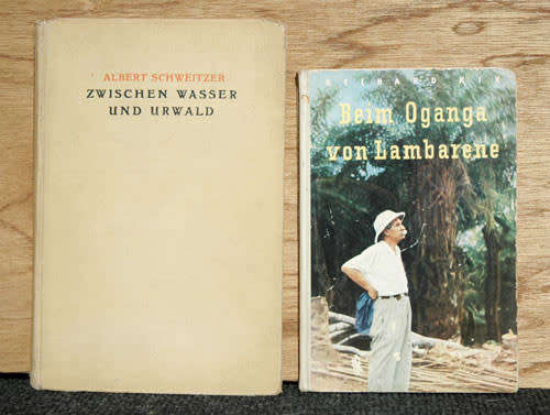 ZWISCHEN WASSER UND URWALD and BEIM OGANGA VON LAMBARENE -- Albert Schweitzer (2x books)