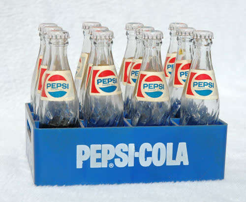Minature Pepsi-Cola Bottles and Crate