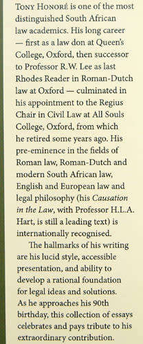 Thinking About Law  :  Essays for Tony Honore -- Edited by Daniel Visser & Max Loubser