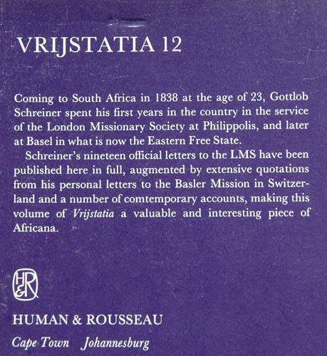 The Missionary Letters of Gottlob Schreiner 1837-1846 -- Karel Schoeman