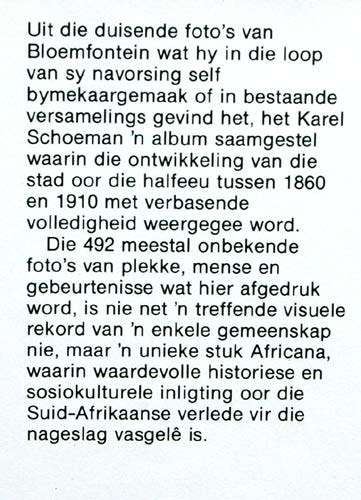 Bloemfontein in Beeld :  PORTRAIT OF BLOEMFONTEIN 1860-1910 -- Karel Schoeman