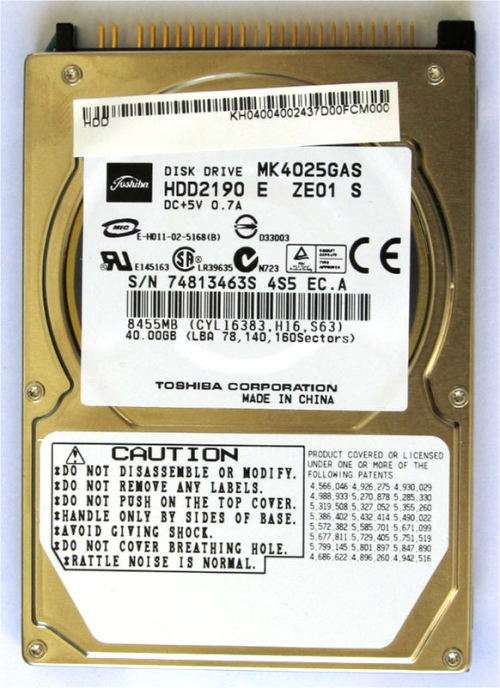 Toshiba 40GB PATA / IDE 2.5" HDD -- Free Shipping by Courier