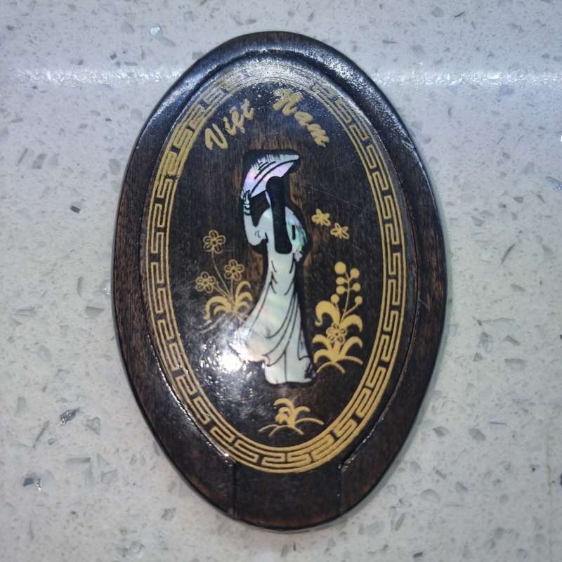 Vintage Folding Pocket Mirror Vietnam Handcrafted Wood Mother of Pearl Inlaid
