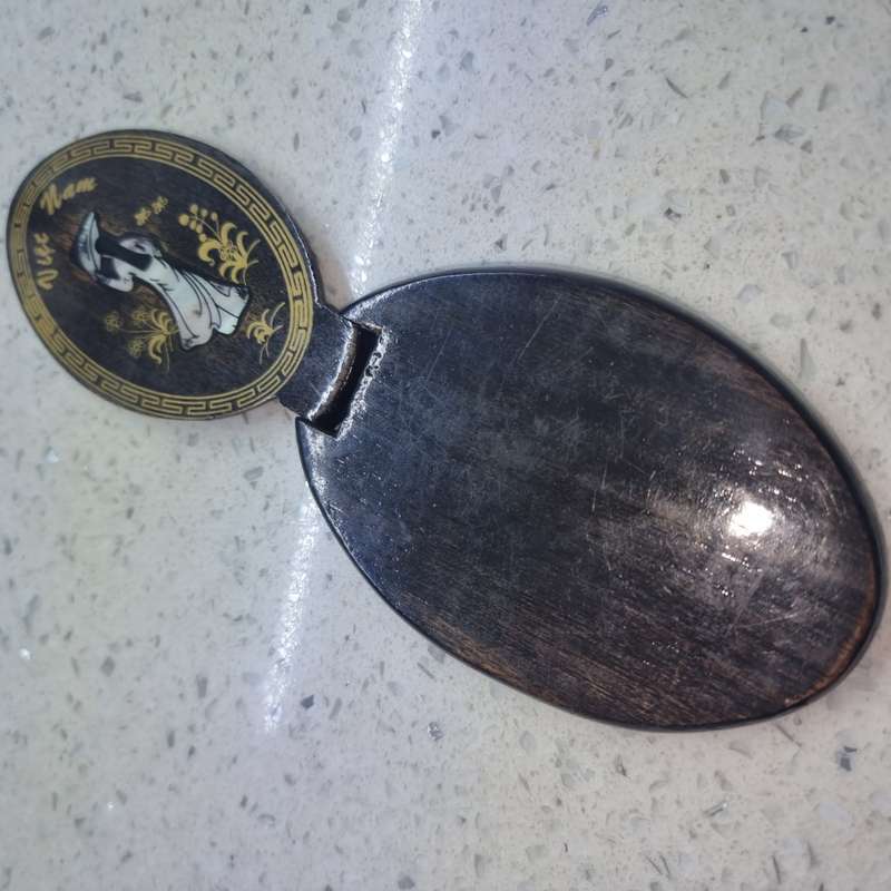 Vintage Folding Pocket Mirror Vietnam Handcrafted Wood Mother of Pearl Inlaid