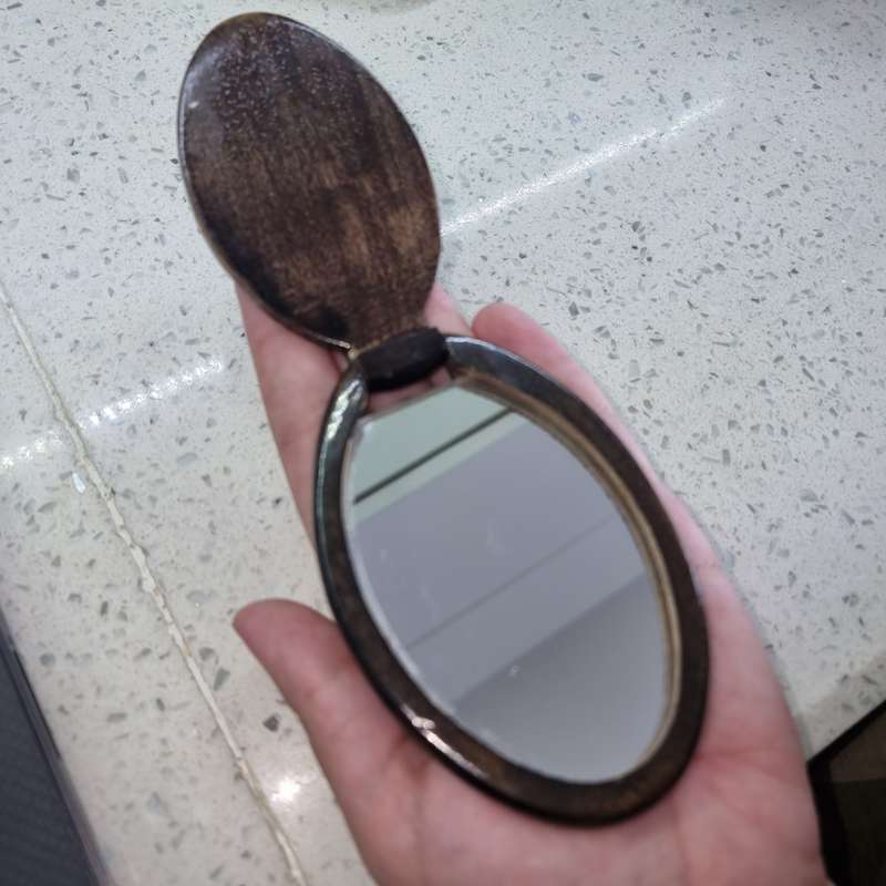 Vintage Folding Pocket Mirror Vietnam Handcrafted Wood Mother of Pearl Inlaid