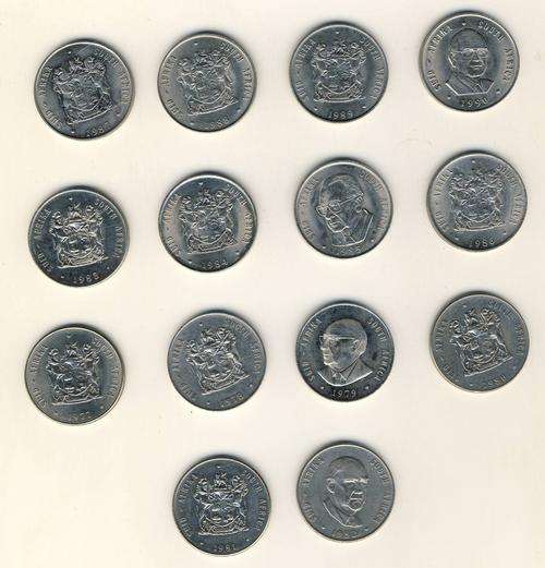 F1012 - LOT OF 14 RSA Nickel R1 Coins - Various Dates & Conditions