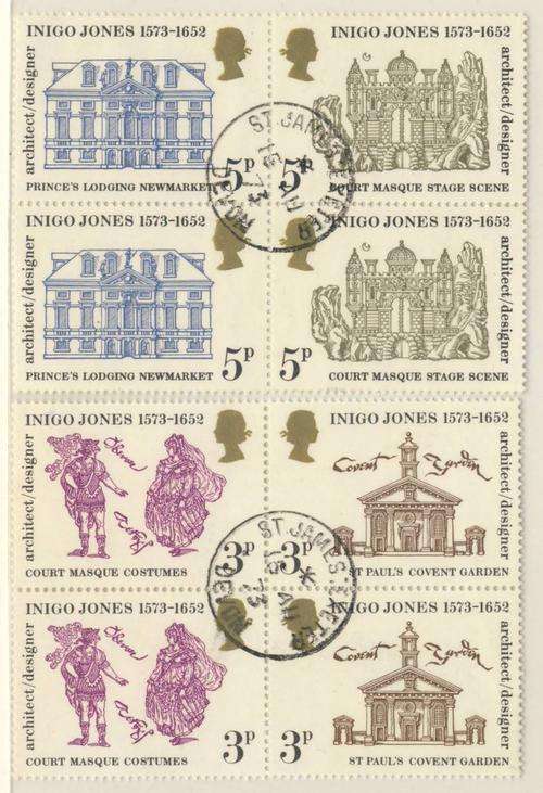 F2518 - GREAT BRITAIN 1973 - Set of 4 Pairs in 2 Blocks of 4 - Anniversary of Inigo Jones - USED