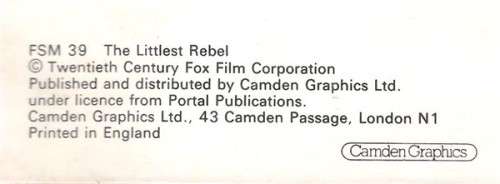 Shirley Temple - The Littlest Rebel - Twentieth Century Fox Card