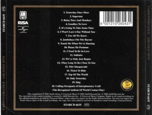 The Carpenters Gold - Greates Hits [CD]