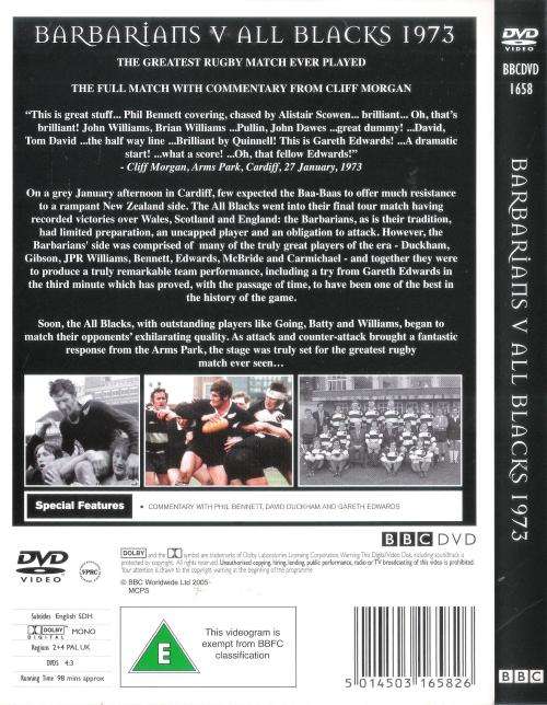 1973 Barbarians v All Blacks - The Greatest Rugby Match Ever Played [DVD]