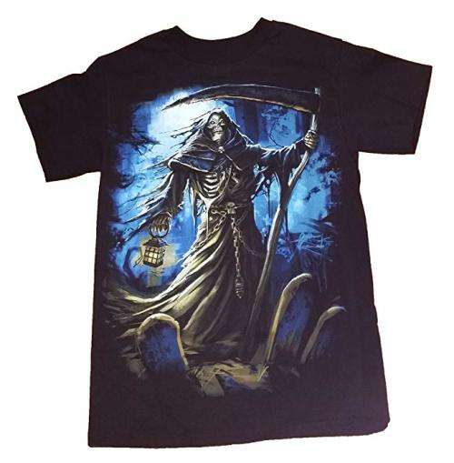 Grim Reaper Night Time Graveyard Scene Painted Art Style 2XL Cotton T-Shirt