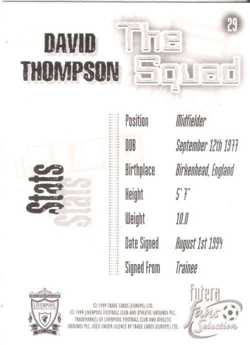 1999 Futera Liverpool Fans' Selection #29 - David Thompson - Liverpool