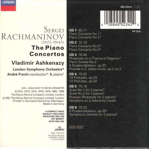 Sergei Rachmaninov - The Piano Concertos - Vladimir Ashkenazy [6CD] Boxed Set