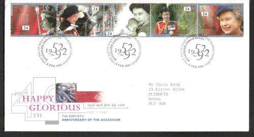 GB Royal Mail FDC 1992 The 40th Anniversary of the Accession - British Philatelic Bureau Edinburgh
