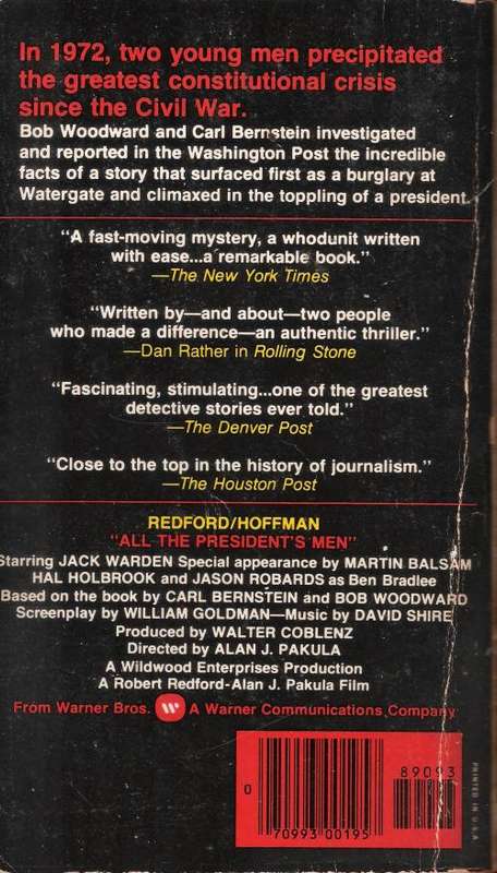 Robert Redford & Dusitn Hoffman - All the President's Men by Carl Bernstein & Bob Woodward (384 pgs)
