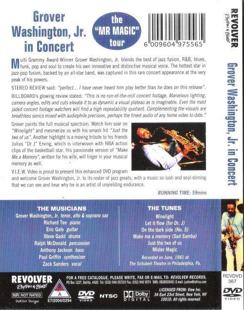 Grover Washington, Jr. in Concert - the `Mr Magic` tour [DVD] + George Benson & Earl Klugh [CD]