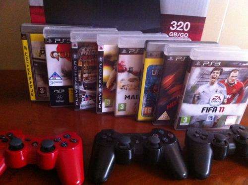 PS3 320GB Slimline Console+ 3 Remotes + 8 games + HDMI Cable