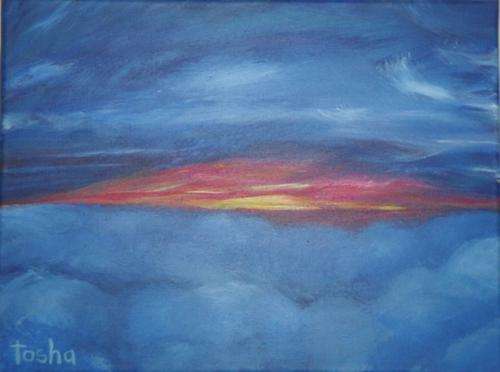TOSHA --FLAMING SUNRISE-- 40cm(W) X 30cm(H) -- Ready to hang and enjoy.