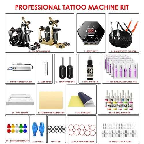 TATTOO KIT 2 MACHINE 10 COIL AND 12 COIL PLUS INK