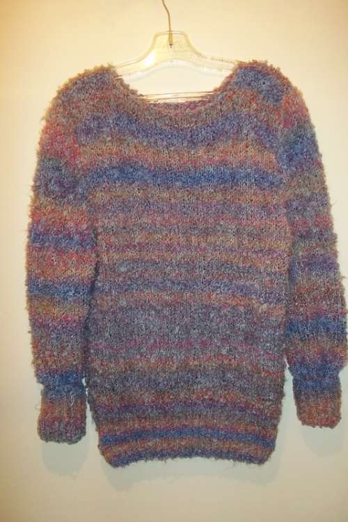 Multicoloured Boatneck Vintage Style Hand Knitted Sweater / Jersey - Size Large