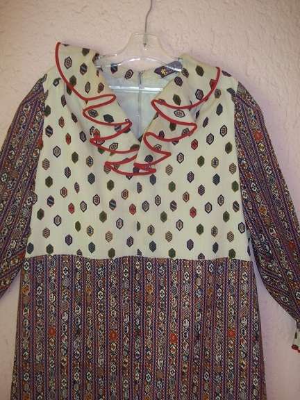 A RENA BOTOULAS CREATION - MAROON AND CREME FULLY LINED DAY DRESS - PLUS SIZE
