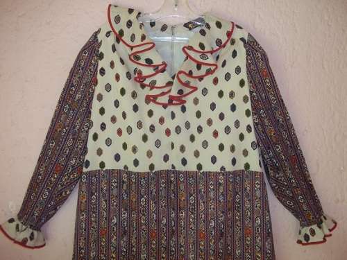 A RENA BOTOULAS CREATION - MAROON AND CREME FULLY LINED DAY DRESS - PLUS SIZE
