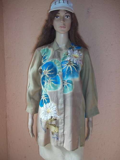 CITRON SANTA MONICA  - ELEGANT, UNIQUE AND TIMELESS - KHAKI LONG LINE SHIRT - Size MEDIUM