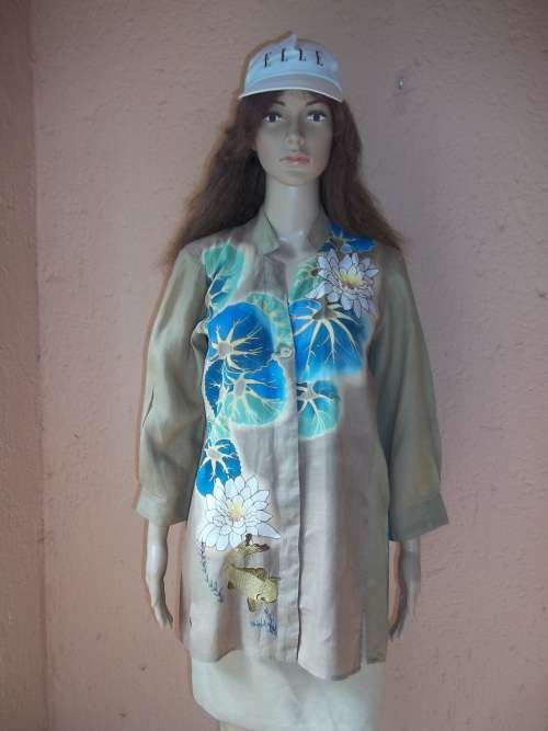 CITRON SANTA MONICA  - ELEGANT, UNIQUE AND TIMELESS - KHAKI LONG LINE SHIRT - Size MEDIUM