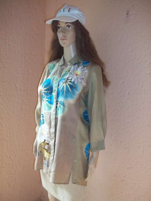 CITRON SANTA MONICA  - ELEGANT, UNIQUE AND TIMELESS - KHAKI LONG LINE SHIRT - Size MEDIUM