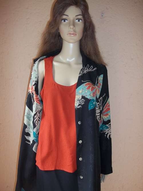 CITRON SANTA MONICA 100% SILK - ELEGANT, UNIQUE AND TIMELESS - SHIRT WITH CAMI - Size MEDIUM