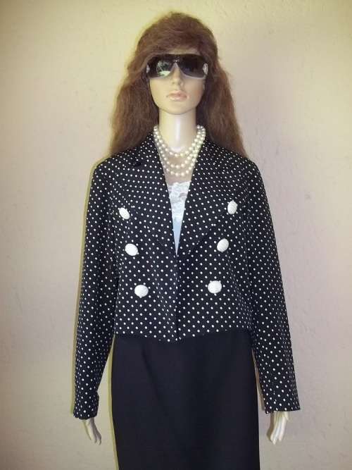 STUNNING BLACK POLKA DOT FULLY LINED CROPPED JACKET FROM GENEVIEVE WHALLEY  - SIZE 36