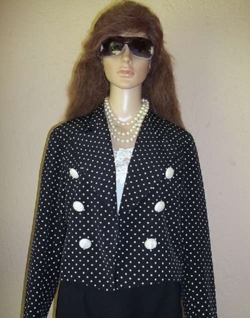 STUNNING BLACK POLKA DOT FULLY LINED CROPPED JACKET FROM GENEVIEVE WHALLEY  - SIZE 36