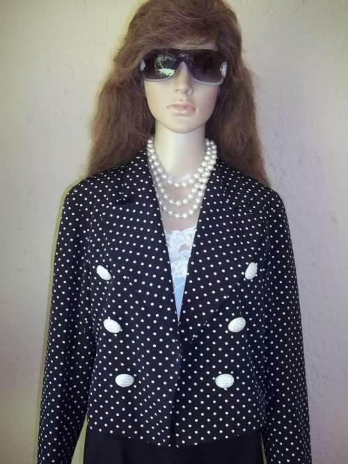 STUNNING BLACK POLKA DOT FULLY LINED CROPPED JACKET FROM GENEVIEVE WHALLEY  - SIZE 36