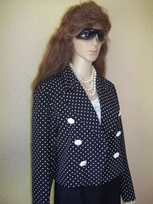 STUNNING BLACK POLKA DOT FULLY LINED CROPPED JACKET FROM GENEVIEVE WHALLEY  - SIZE 36